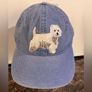 White West Highland White Terrier Dog Embroidered Patch on Blue Baseball Cap Hat